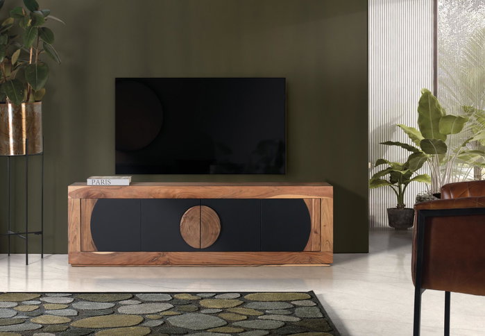 GINER Y COLOMER Mueble TV de madera de acacia con 4 puertas